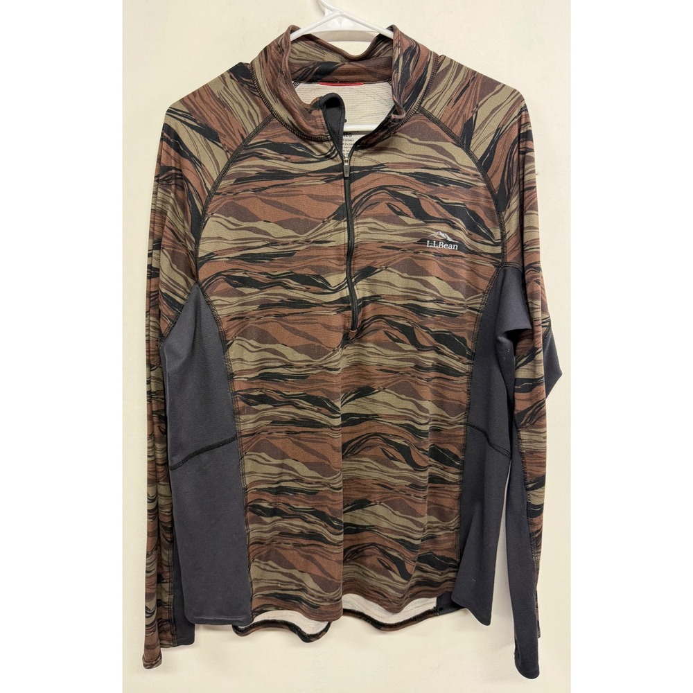 LL Bean Mens XL Quarter Zip Pullover Tiger Stripe Camo Performance Shirt 505413